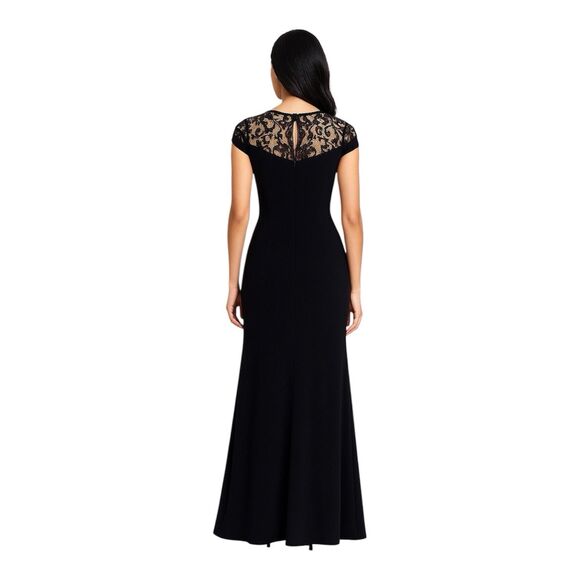 Adrianna Papell Studios Sequin Jersey Dress Black Lace 20W Maxi Slit Formal Gown - Picture 2 of 9